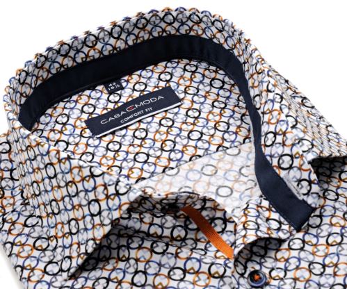 Casa Moda Comfort Fit – košile s modro-oranžovými kroužky, vnitřním límcem a manžetou