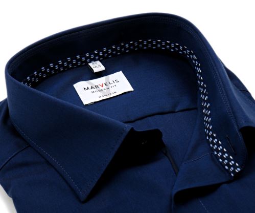 Marvelis Modern Fit – tmavomodrá košeľa s modro-bielym vnútorným golierom a manžetou - predĺžený rukáv