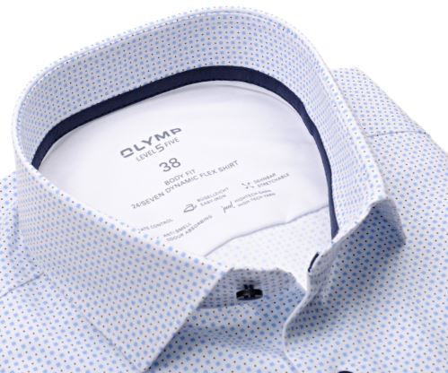 Olymp Level Five 24/Seven – elastická košile se světle modrými čtverečky - krátký rukáv