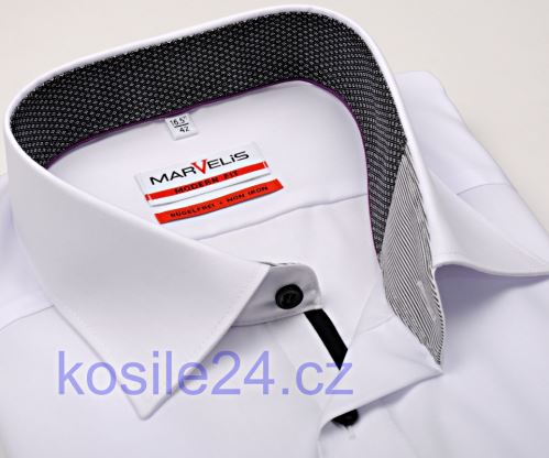 Marvelis Modern Fit – biela košeľa s čierno-bielym vnútorným golierom a légou