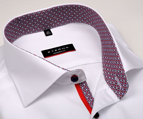 Eterna Modern Fit – biela košeľa s červeno-modrým vnútorným golierom - krátky rukáv