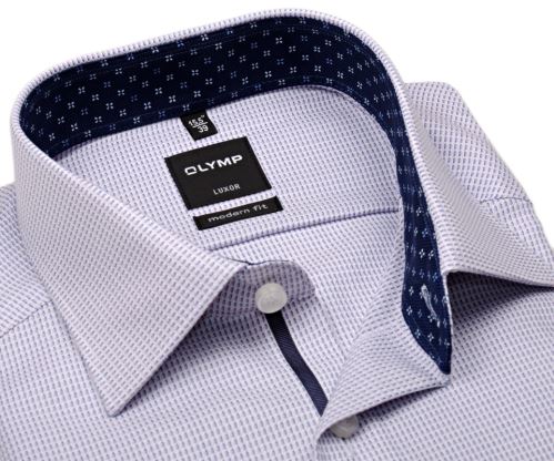 Olymp Luxor Comfort Fit  – košeľa s modrým vzorom a ružovým nádychom - predĺžený rukáv