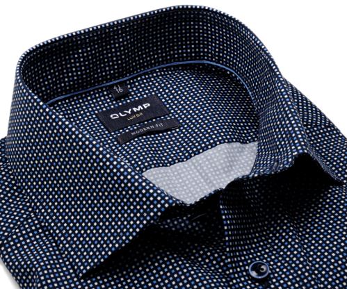 Olymp Modern Fit – tmavomodrá košile s modro-bílými čtverečky - krátký rukáv