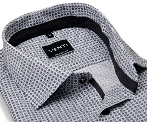 Venti Comfort Fit – košile s černo-šedými kolečky, antracitovým vnitřním límcem a manžetou