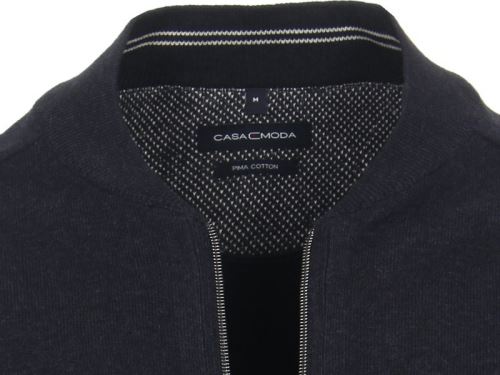 Bavlnený pulóver na zips Casa Moda s krátkym stojáčikom – tmavomodrý