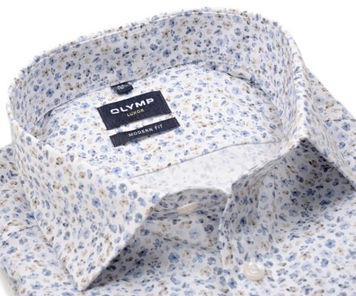 Olymp Modern Fit – košeľa s modro-béžovými kvetmi