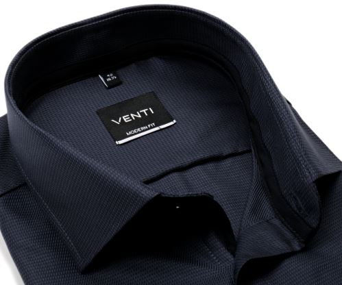 Venti Modern Fit – tmavosivá košeľa s čiernym votkaným prúžkom a vnútorným golierom