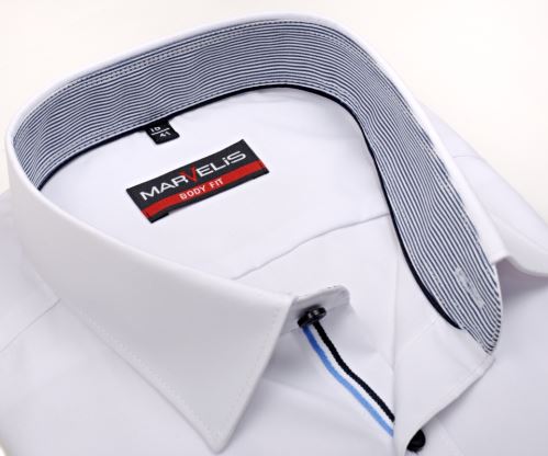 Marvelis Body Fit – bílá košile s proužkovaným vnitřním límcem a manžetou - prodloužený rukáv