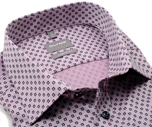 Olymp Comfort Fit – mauvé košeľa s jemnou štruktúrou a modro-ružovými štvorčekmi
