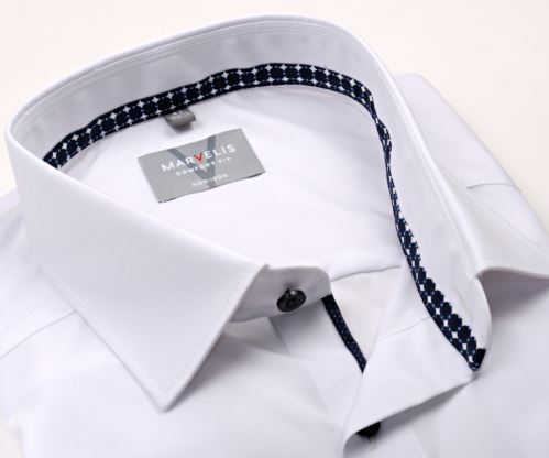 Marvelis Comfort Fit – biela košeľa s tmavomodrým vnútorným golierom s bielymi kosoštvorčekmi