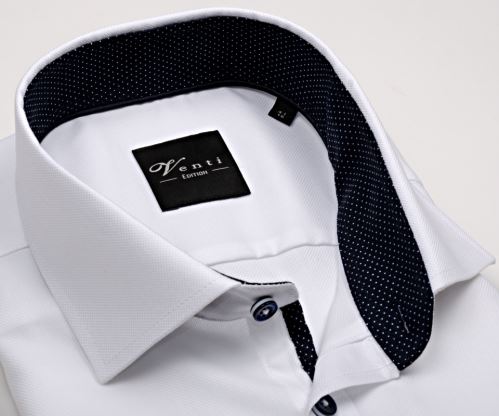 Venti Modern Fit – biela košeľa so štruktúrou a tmavomodrým vnútorným golierom, manžetou a légou
