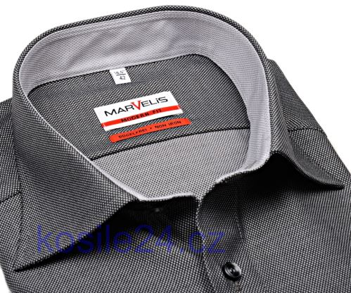 Marvelis Modern Fit – luxusná čierno-strieborná košeľa so štruktúrou a vnútorným golierom a manžetou