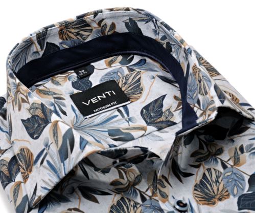 Venti Modern Fit – luxusná košeľa s béžovo-modrým florálnym vzorom