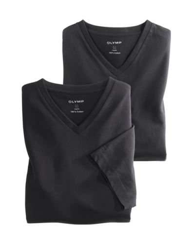 Černé bavlněné tričko Olymp s krátkým rukávem - V-výstřih (2 ks)
