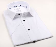 Marvelis Modern Fit Jersey – bílá elastická košile se zdobeným límcem a tmavomodrými knoflíčky - krátký rukáv (1)