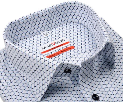Marvelis Modern Fit – bílá košile s modro-zeleným kruhovým vzorem - prodloužený rukáv Marvelis Modern Fit – bílá košile s modro-zeleným kruhovým vzorem - prodloužený rukáv