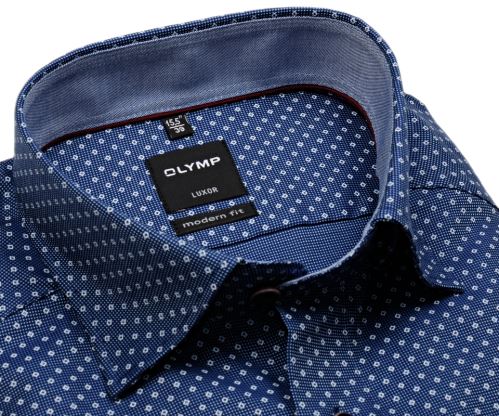 Olymp Modern Fit – modrá košile s jemnou strukturou, bílým vzorem - prodloužený rukáv