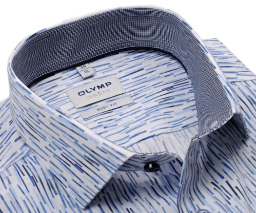 Olymp Level Five - designová košile s modrými proužky a vnitřním límcem - krátký rukáv