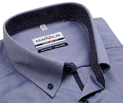 Marvelis Comfort Fit – košile s modro-bílým rastrováním, vnitřním límcem a légou