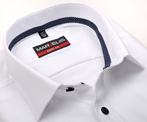 Marvelis Body Fit – biela košeľa s votkaným vzorom a vnútorným golierom