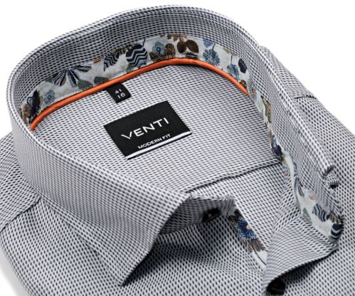 Venti Modern Fit – košile s vetkaným antracitovým proužkem a barevným vnitřním límcem a manžetou