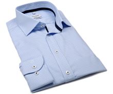 Olymp Level Five Twill – luxusní světle modrá károvaná košile s vnitřním límcem a légou (1)