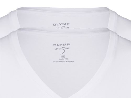 Biele elastické body fit tričko Olymp Level Five s krátkym rukávom – V-výstrih - výhodné balenie 2 ks