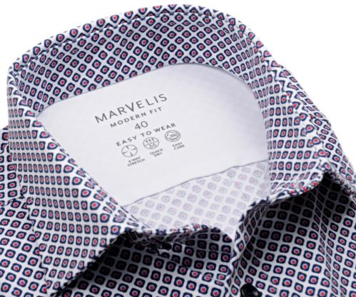 Marvelis Modern Fit Jersey – elastická košeľa s červeno-modrým vzorom