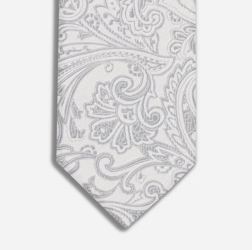 Slim kravata Olymp - šedo-stříbrná s vetkanými ornamenty paisley