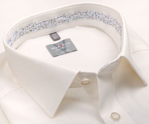 Marvelis Comfort Fit – krémová košile s vnitřním límcem a manžetou s motivem lístků Marvelis Comfort Fit – krémová košile s vnitřním límcem a manžetou s motivem lístků