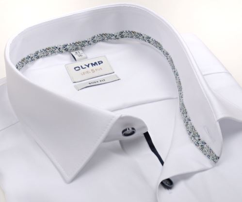 Olymp Level Five – biela košeľa s jemnou štruktúrou, zdobeným vnútorným golierom a légou - krátky rukáv Olymp Level Five – biela košeľa s jemnou štruktúrou, zdobeným vnútorným golierom a légou - krátky rukáv