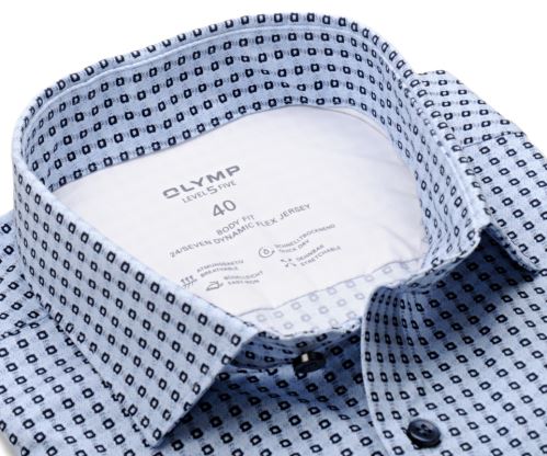 Olymp Level Five 24/Seven Jersey – luxusná elastická svetlomodrá košeľa s tmovomodrými štvorčekmi