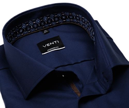Venti Modern Fit – tmavomodrá košeľa so štruktúrou a tmavomodrým vnútorným golierom a manžetou
