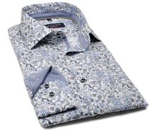 Casa Moda Modern Fit – košeľa s modro-béžovým vzorom paisley, vnútorným golierom a manžetou (1)