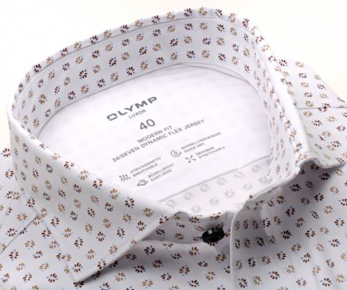 Olymp Modern Fit 24/Seven – luxusná elastická košeľa s béžovo-modrým vzorom