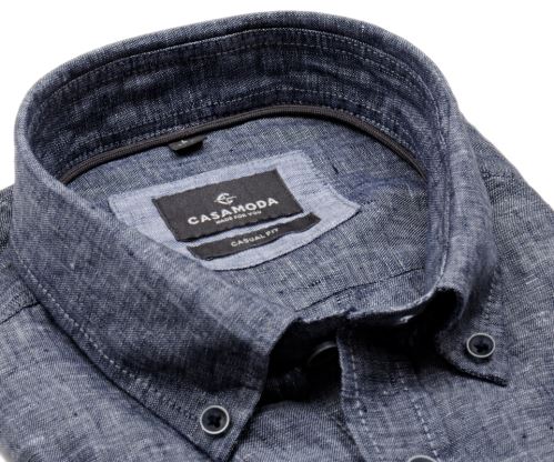 Casa Moda Casual Fit - kovově modrá lněná košile - krátký rukáv Casa Moda Casual Fit - kovově modrá lněná košile - krátký rukáv