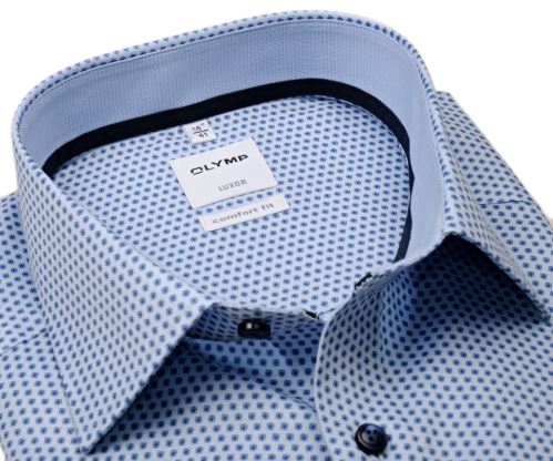 Olymp Comfort Fit – svetlomodrá košeľa s modrým vzorom - predĺžený rukáv
