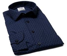 Olymp Level Five - tmavomodrá košile s vetkaným kosočtvercovým vzorem - Garment washed (1)