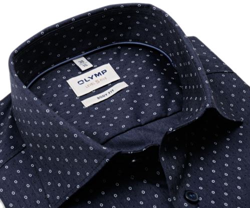 Olymp Level Five - tmavě modrá košile s jemným melírem a bílým vzorem