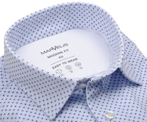 Marvelis Modern Fit Jersey – elastická biela košeľa s modrým vzorom