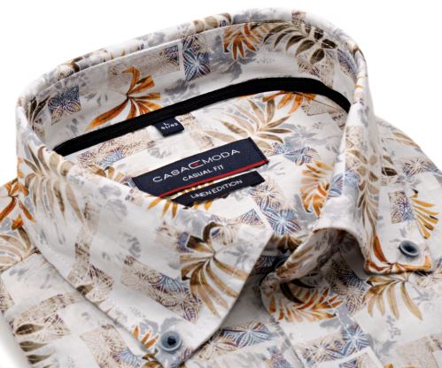 Casa Moda Casual Fit  – ľanová košeľa s tropickými motívmi - krátky rukáv