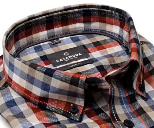 Casa Moda Casual Fit – voľnočasová košeľa s červeno-modro-béžovým károm - extra predĺžený rukáv Casa Moda Casual Fit – voľnočasová košeľa s červeno-modro-béžovým károm - extra predĺžený rukáv