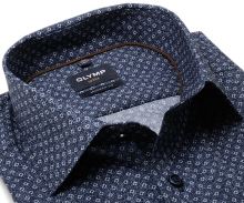 Olymp Modern Fit – tmavomodrá košeľa s melierom a bielymi štvorčekmi - krátky rukáv