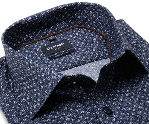 Olymp Modern Fit – tmavomodrá košile s melírem a bílými čtverečky - krátký rukáv Olymp Modern Fit – tmavomodrá košile s melírem a bílými čtverečky - krátký rukáv