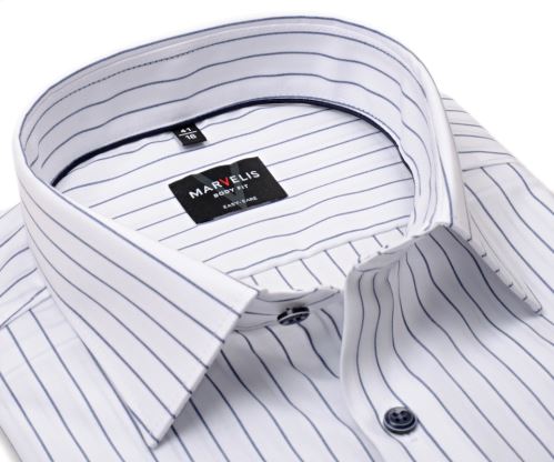 Marvelis Body Fit košeľa s úzkým votkaným tmavomodrým prúžkom - predĺžený rukáv Marvelis Body Fit košeľa s úzkým votkaným tmavomodrým prúžkom - predĺžený rukáv