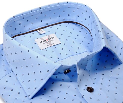 Marvelis Modern Fit Twill - svetlomodrá košeľa s rozdelenými modro-hnedými krúžkami
