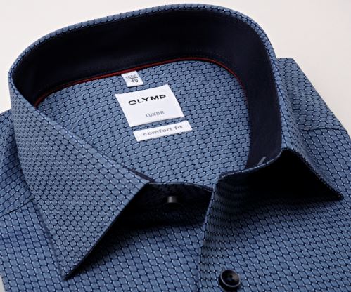 Olymp Comfort Fit – modrá košeľa s votkaným vzorom, vnútorným golierom a manžetou