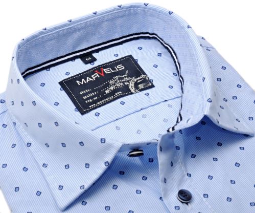 Marvelis Casual – košeľa so svetlomodrým prúžkom a modrým vzorom - krátky rukáv