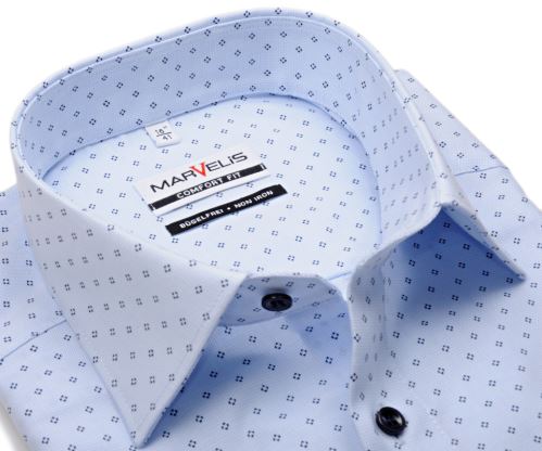 Marvelis Comfort Fit – světle modrá košile se strukturou a čtvercovým modrým vzorem - krátký rukáv