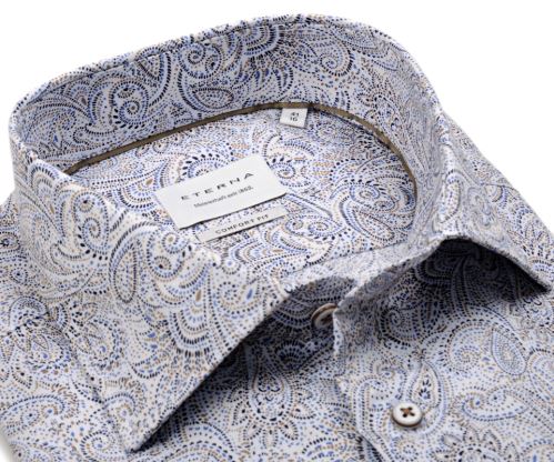 Eterna Comfort Fit Twill – košile s modro-béžovým vzorem paisley